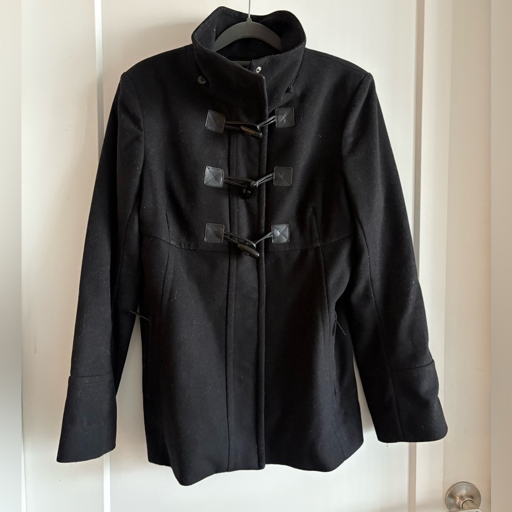 Women's Black Wool Toggle Coat with Detachable Hood, Michael Kors, size 8